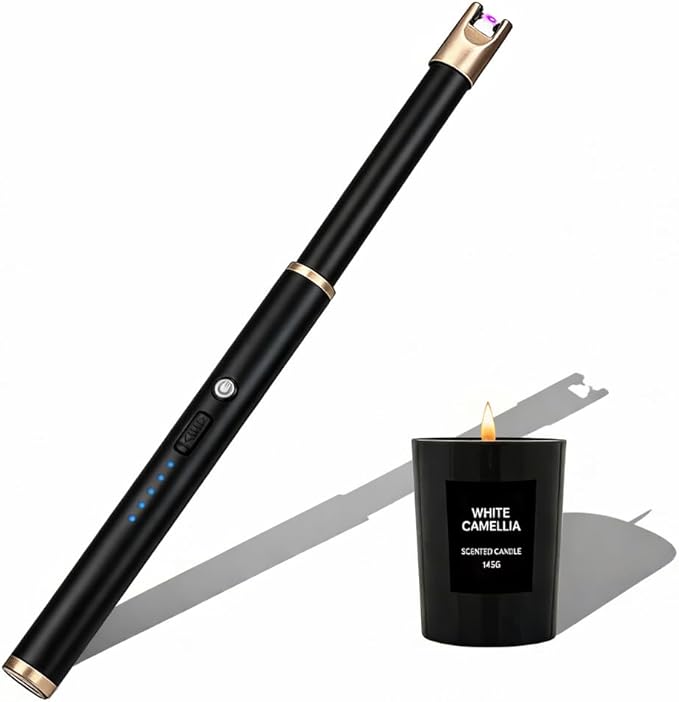 Navpeak Electric Candle Lighter Windproof USB Rechargeable Flameless Long Neck Lighter for Candles Gas Stove Fireplace BBQ Kitchen Grills (Black Champagne Gold)