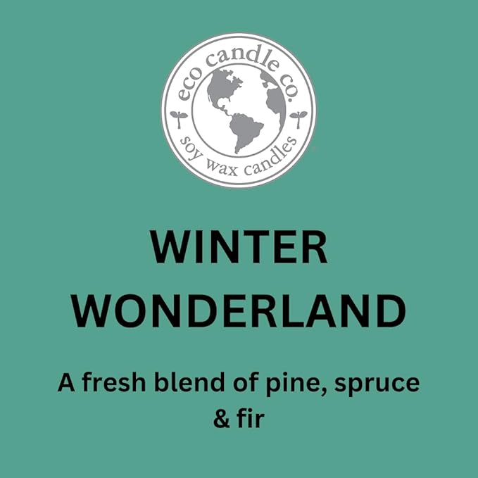 ECO CANDLE CO. Mason Jar Candle, Winter Wonderland, 8 oz. - Scents of Pine, Spruce, & Fir - 100% Soy Wax, No Lead, Kraft Label & Antiqued Pewter Lid, Hand Poured, Made from Midwest Grown Soybeans