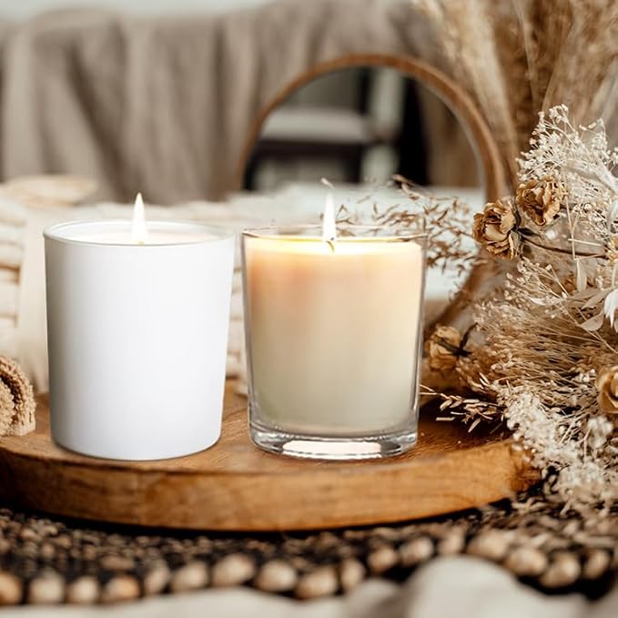 SHOWIN Thick Candle Jars for Making Candles 16 Pcs, 7 OZ Empty Jars with Wood Lids for Candle Making, Sample Container, Clear