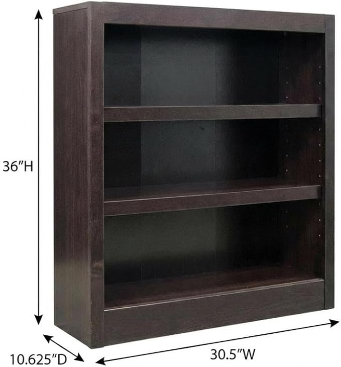 Furnifact Espresso Bookcase with 3 Shelves, Adjustable and Fixed Shelves, Holds Up to 70 lbs, Stylish Storage Solution for Living Room or Office