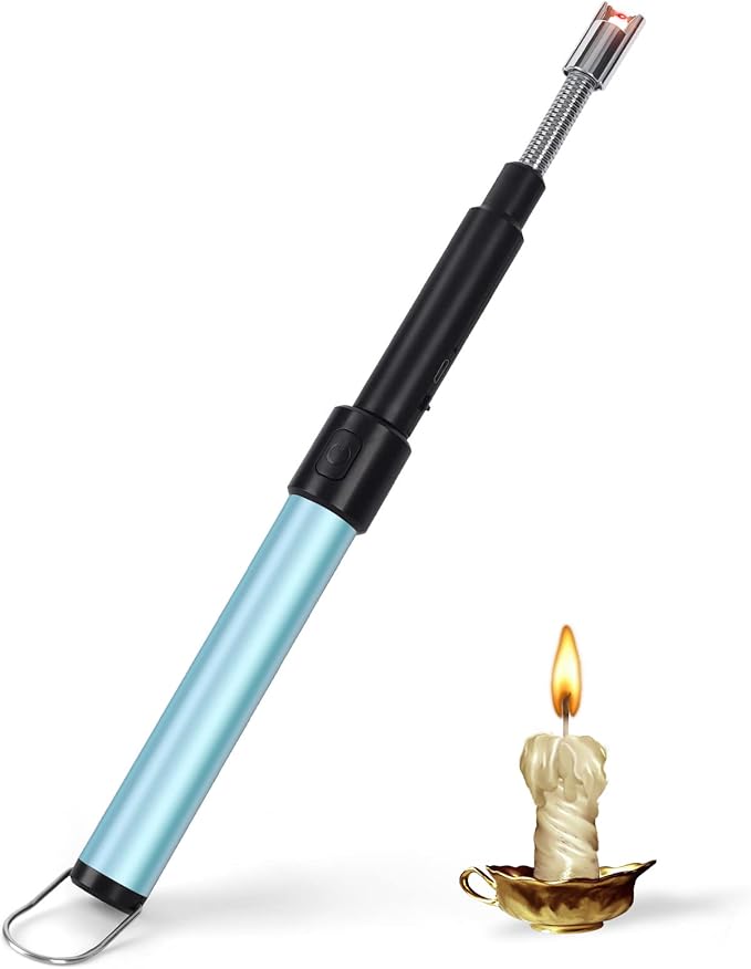 Navpeak Candle Arc Lighters Long Flexible Neck 70cm Rechargeable Telescopic Electric Flameless Lighter for Kitchen Fireplace Pilot Light BBQ Stove (Blue)