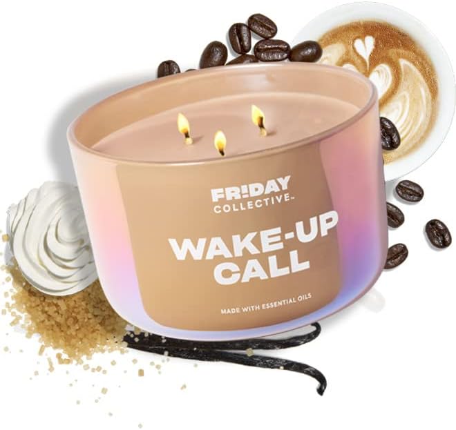 Friday Collective Wake-Up Call Candle Sweet & Spicy Scented Made with Essential Oils 3 Wicks 13.5 oz