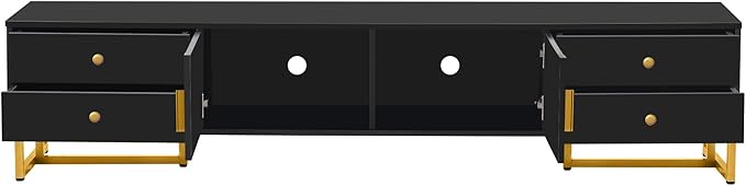 Amposei Modern TV Stand with Drawers for TVs up to 75'', Media Console Storage Cabinet Entertainment Center Furniture for Living Room Bedroom, Gold Metal Legs, 70.9-Inch, Black