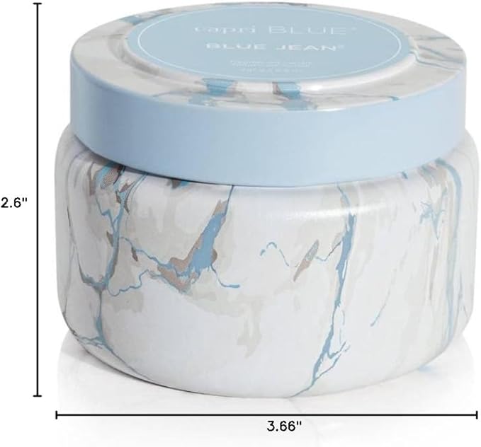 Capri Blue Modern Marble Printed Travel Tin Jar Candles - Luxury Decorative Candles for Home Scented - Long Lasting Soy Wax Blend - Blue Jean (8.5 oz)