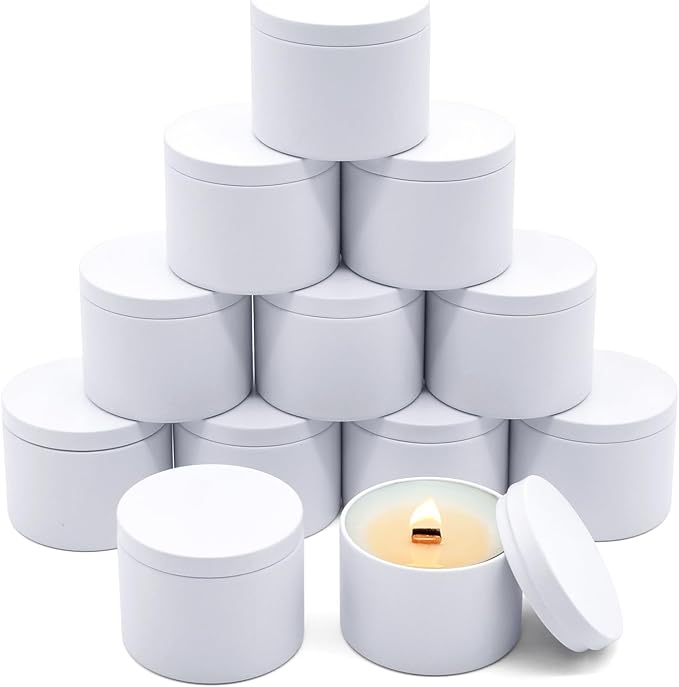 12-Pack Candle Jars, 4oz Candle Tins with Lids, Empty Metal Candle Jars for Making Candles Bulk Candle Containers - Full White