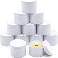 12-Pack Candle Jars, 8oz Candle Tins with Lids, Empty Metal Candle Jars for Making Candles Bulk Candle Containers - Full White