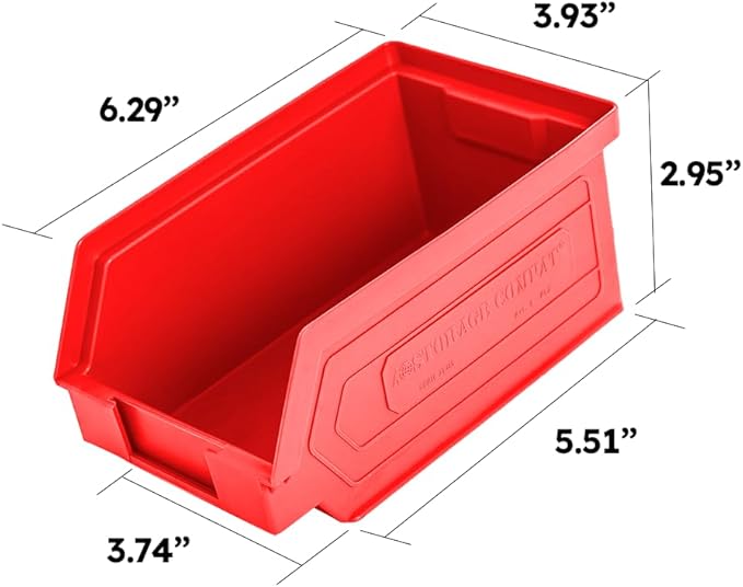 24 Pack Small Storage Bin, Wall Mount Storage, Hanging and Stacking Bin, Freestanding | 7” x 4” x 3” Plastic Container | Red | Zeus 1PLZ03 | StorageCompat