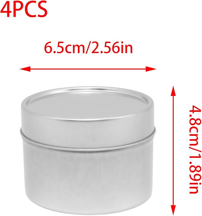 JAKOUE 4pcs Silvery 4oz Candle Tins with Lids - Premium Metal Candle Jars for DIY Craft, Wax Melts & Small Business (Leak-Proof Candle Containers) 65mm*45mm/2.56"*1.78"
