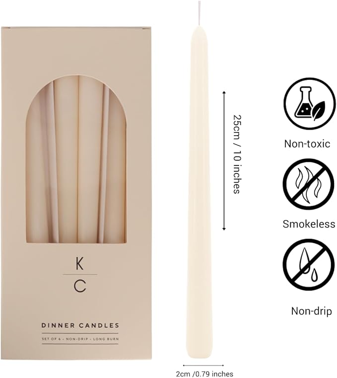 Tapered Dinner Candles - Soy & Paraffin Blend, Dinner Candles with Long-Lasting 7-Hour Burn for Stylish Homes - Candle in Curated Colors Ideal Gift for Hosts, Brides & Event Planners-Ivory