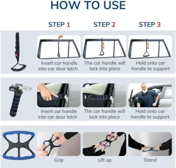 3-in-1 Elderly Assistance Kit: Standing Aid Car Assist Grab Handle Gift for Seniors Handicap Accessories Portable Car Assist for Seniors, Disabled, Pregnant to Convenient Daily Living Travel. (Red)