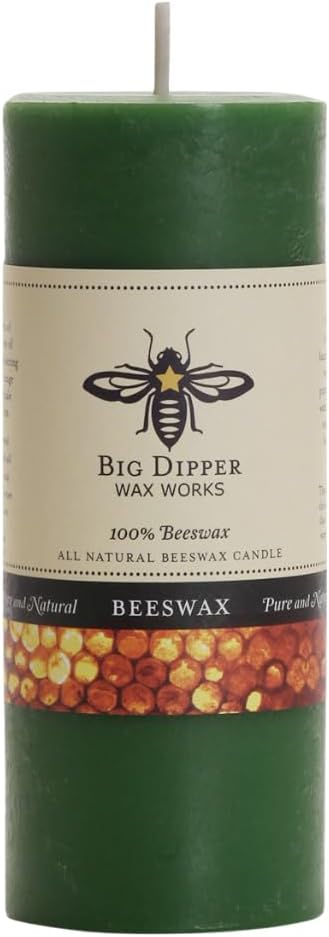 Big Dipper Wax Works Moss Green Pillar Candle, 40-Hour Long Burn, Pure Beeswax Candle, 2" x 4.75”