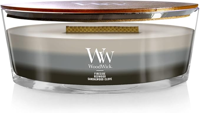 WoodWick Warm Woods Trilogy Holiday Candle Gifts for Women and Men, 16 oz Ellipse Trilogy Candle with Crackling Wick