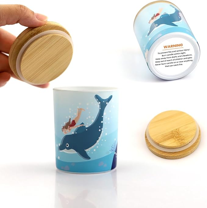 12 Pack 7 OZ Ocean Blue Glass Candle Making Jar with Bamboo Airtight Lids, Empty Storage Container DIY Candle Jar, Labels, Gifts (Ocean blue)