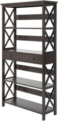 Furnifact Espresso 5-Tier Bookcase with Drawer, Durable Particle Board and Non-Lead Base Paint, Stylish Storage Solution for Home or Office, Modern Design