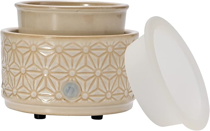 ASAWASA Candle Wax Melt Warmer with 1 pc Silicone Liner,Ceramic Wax Warmer,3-in-1 Candle Wax Melter and Fragrance Warmer for Warming(White Hexagon Pattern)