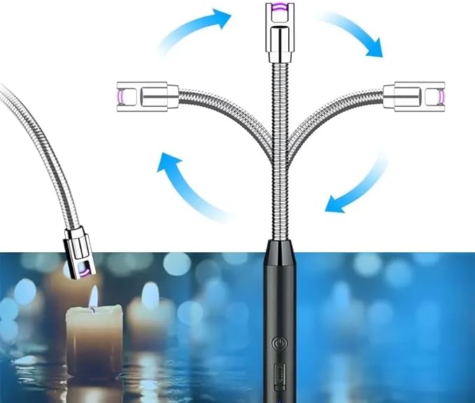 360°Flexible Neck Lighters for Candles, Multi-Function Arc Lighter Rechargeable USB Electric BBQ Lighter for Grill Kitchen Fireworks Gas Stove (Silver)