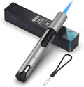 Torch Lighter, Butane Lighter 6.0in Long with Fuel Level Window, Windproof Pen Adjustable Jet Flame for Grill Candle Kitchen Fireplace Camping BBQ, Men Gifts, Silver. (Gas not Included)