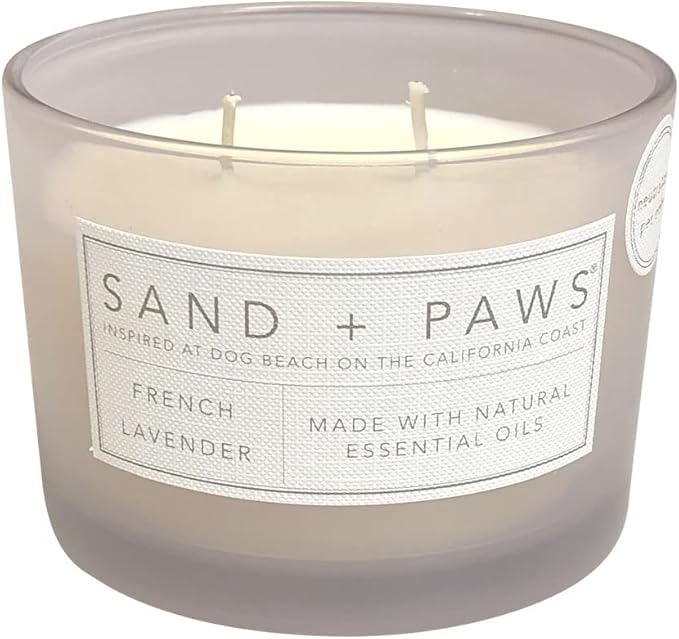 Sand + Paws Scented Candle - French Lavender - Luxurious Air Freshening Jar Candles Neutralize pet Odors and Enhance Home décor – 100% Cotton Lead-Free Wicks - 12 oz