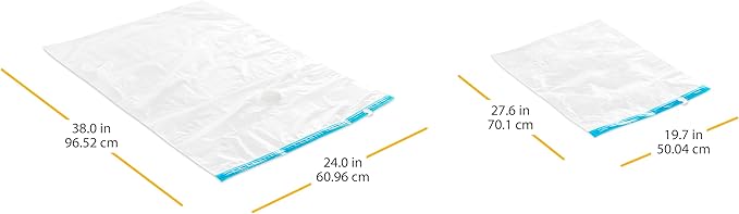 Whitmor 6-Pack Vacuum Storage Bags (12 Large + 6 Medium) - Airtight Double-Zip Seal, Clear Plastic for Travel & Home - Fits 4 Pillows or 1 Queen Bedding Set, Hand Pump Included