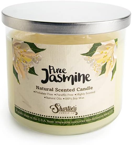 Pure Jasmine Highly Scented Natural 3 Wick Candle, Essential Fragrance Oils, 100% Soy, Phthalate & Paraben Free, Clean Burning, 14.5 Oz.