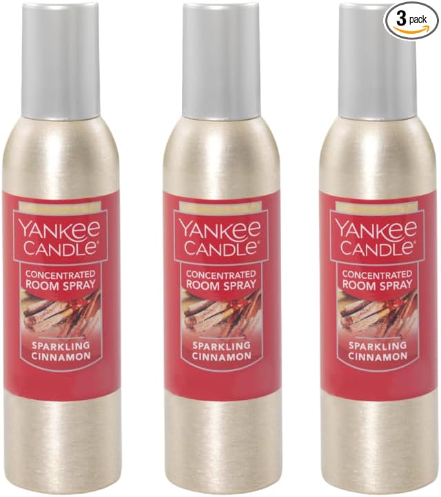 Yankee Candle Concentrated Air Freshener Room Spray, Odor Eliminator for Home, Bathroom, Sparkling Cinnamon, 1.5 Oz (Pack of 3)