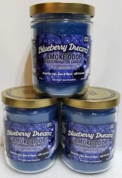 Smoke Odor Exterminator 13oz Jar Candle, Blueberry Dreamz Three Pack.
