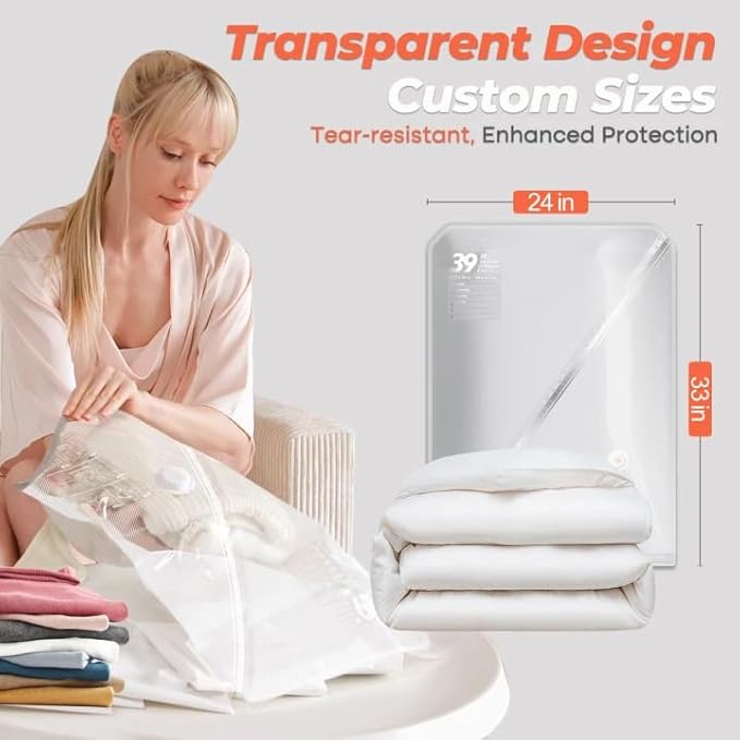 Vacbird Vacuum Seal Bags, 8 Pack 39" Vacuum Storage Bags with Rechargeable Cordless Pump for Space-Saving Compression of Clothing, Blankets, Duvets, Comforters, Pillows