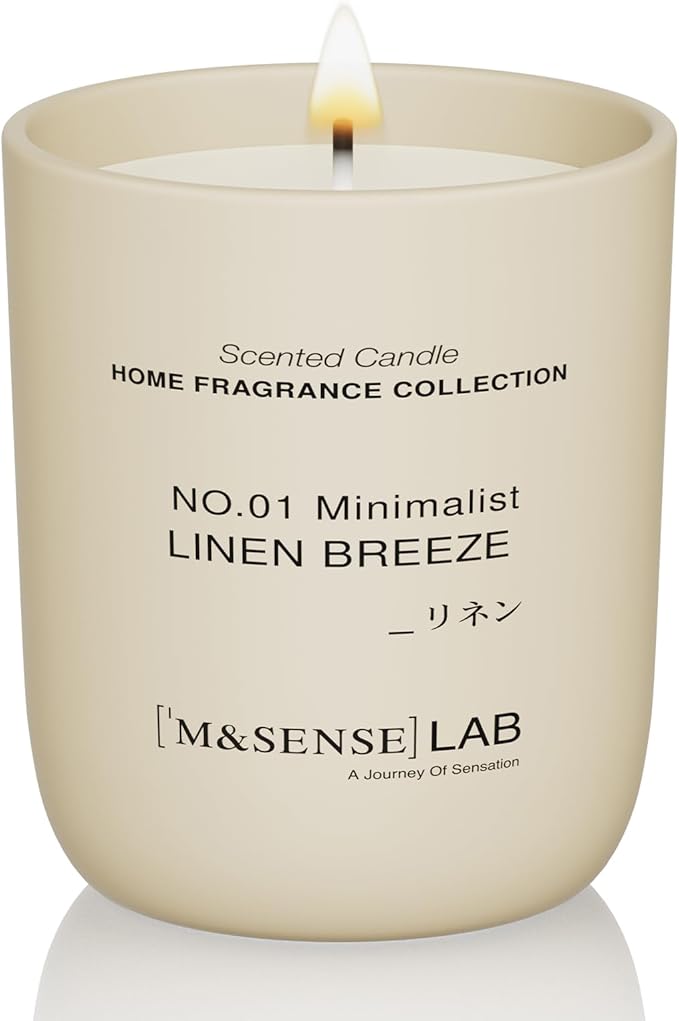 M&SENSE Natural Soy Candle| Linen Breeze | 5.3 oz | Mini Spring Scented Candles for Relaxation, Valentines Day Gift, Home Décor | for Bedroom, Office, Party Small