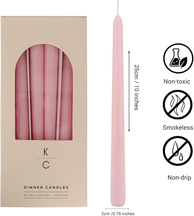 Tapered Dinner Candles - Soy & Paraffin Blend, Dinner Candles with Long-Lasting 7-Hour Burn for Stylish Homes - Candle in Curated Colours Ideal Gift for Hosts, Brides & Event Planners-Blush Pink
