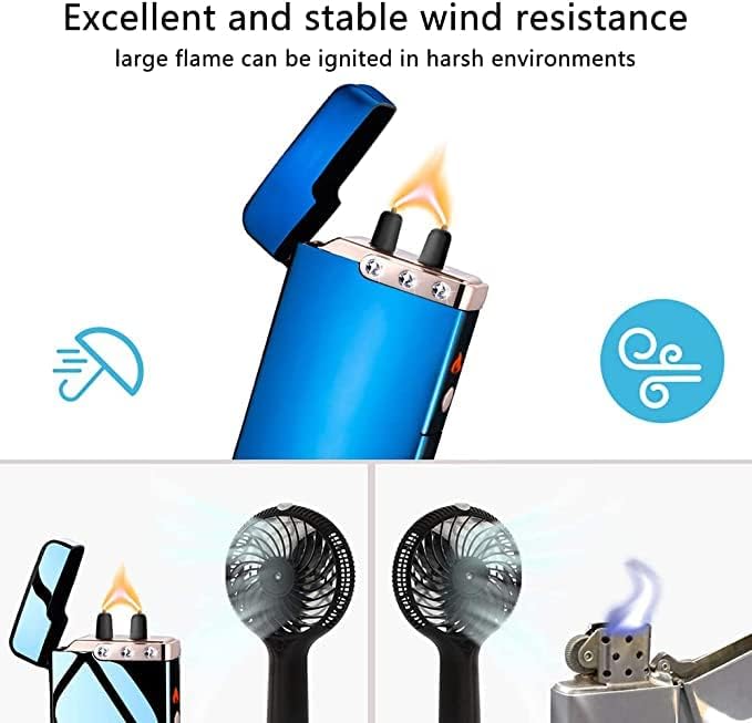 Electric Lighter Plasma Lighters USB Rechargeable Lighter with LED Battery Indicator No Butane Windproof Lighters IdWD867eal for Candles, BBQ, and Travel (Blue)