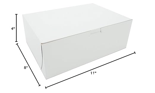 Southern Champion Tray 0980 Premium Clay Coated Kraft Paperboard White Non-Window Lock Corner Bakery Box, 11" Length x 8" Width x 4" Height (Case of 100)