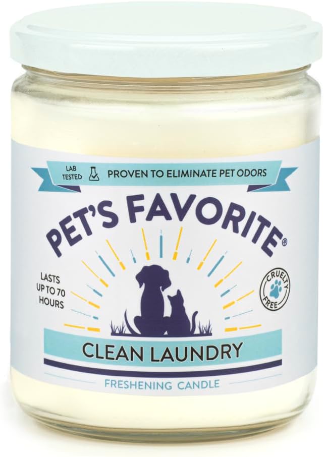 Pet's Favorite Plant Based Odor Candle for Home, Clean Burning Pet Friendly Air Freshener Candle with a Natural Fiber Wick and 70 Hour Burn Time, Fresh Laundry
