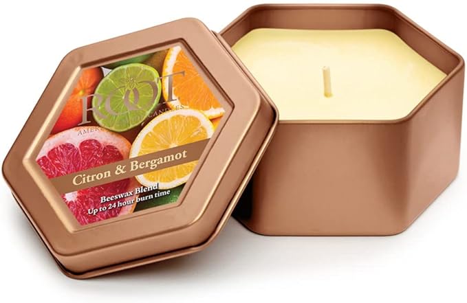 Root Candles Scented Candles in Travel Tin 24-Hour Honeycomb Traveler Handcrafted Beeswax Blend Candle, 4-Ounce, Citron & Bergamot