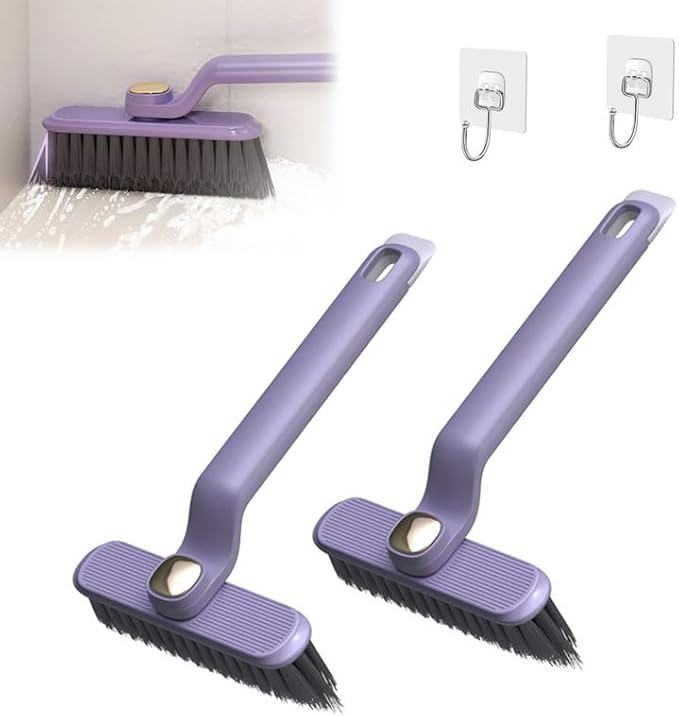 Multi-Function Rotating Crevice Cleaning Brush, 360 Degree Rotating No Dead Corners Hard Bristle Crevice Gap Brush Tool for Bathroom Household Kitchen (Purple 2pcs)