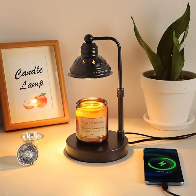 Candle Heater Lamp with Timer and Dimming Function, Height Adjustable Candle Melting Lamp Heater for Aromatherapy Jar Candles, Home Decor for Women (Black)