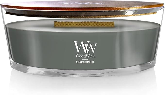 WoodWick Evening Bonfire Holiday Candle Gifts for Women and Men, 16 oz Ellipse Candle with Crackling Wick