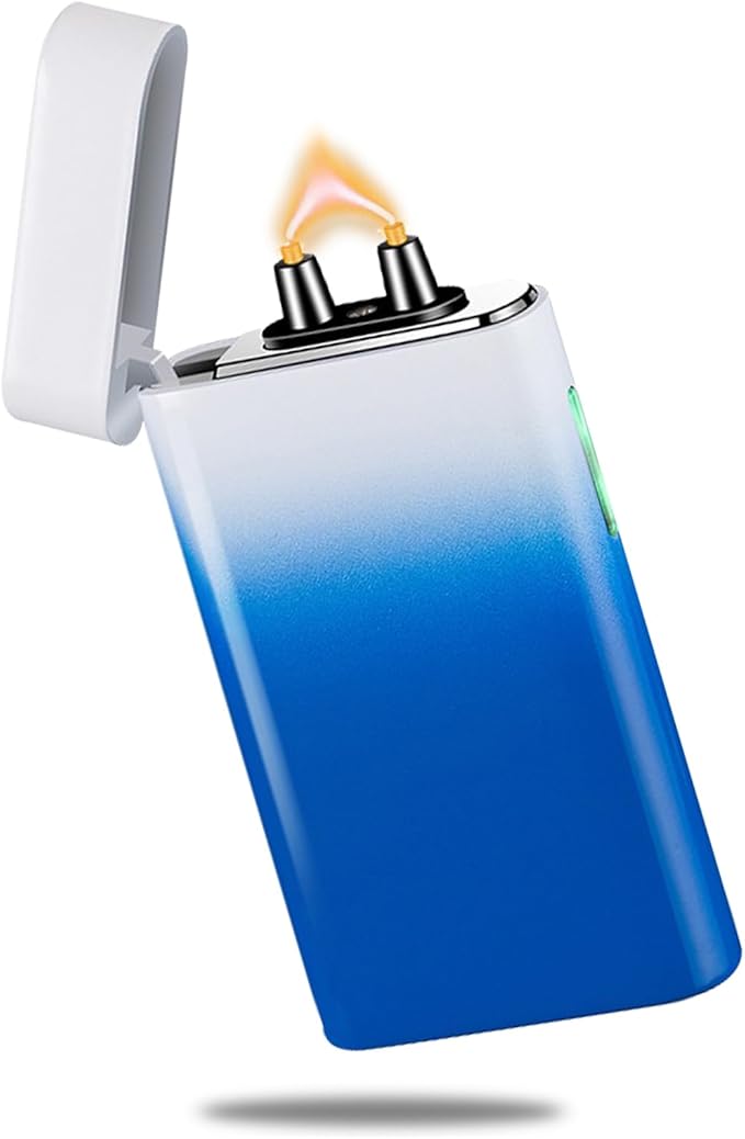 Plasma Lighter Rechargeable USB C Electric Torch Lighter Big Arc Electric Lighters Dual Flame Cool Lighters with Upgrade Battery Safety Switch for Candles, Fireworks, Incense (BlueWhite)