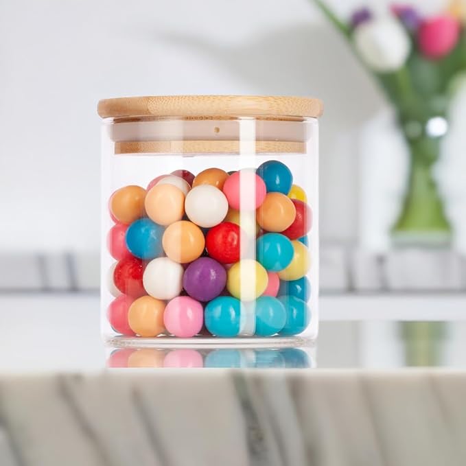 JUVITUS (12 Pack) 10 oz Clear Glass Jar with Bamboo Silicone Sealed Lid