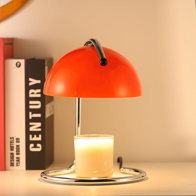 Modern Simplicity Snack Warmer lamp Suitable for Melting Candles in Large cans and Small cans lamp Candle Warmer dimmable Glass top with 2 Candle Bulbs (red)