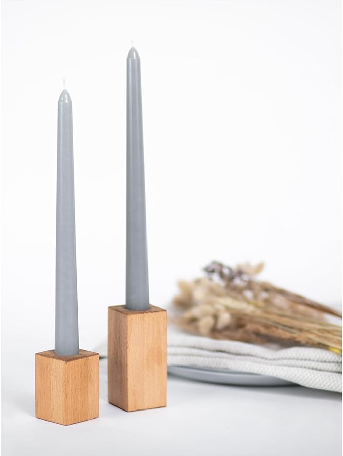 Candwax 12 inch Taper Candles Set of 12 - Dripless and Smokeless - Slow Burning Candle Sticks are Perfect As Thanksgiving Décor - Light Gray