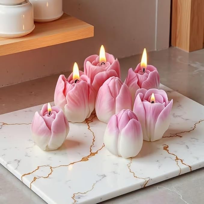 3 PCS Tulip Flower Silicone Molds 3D Floral Resin Candle Soap Mold Flower Fondant Chocolate Cake Decoration Mold for Candle Making for DIY Epoxy Resin Crafts,Polymer Clay Craft,Home Decor Mould