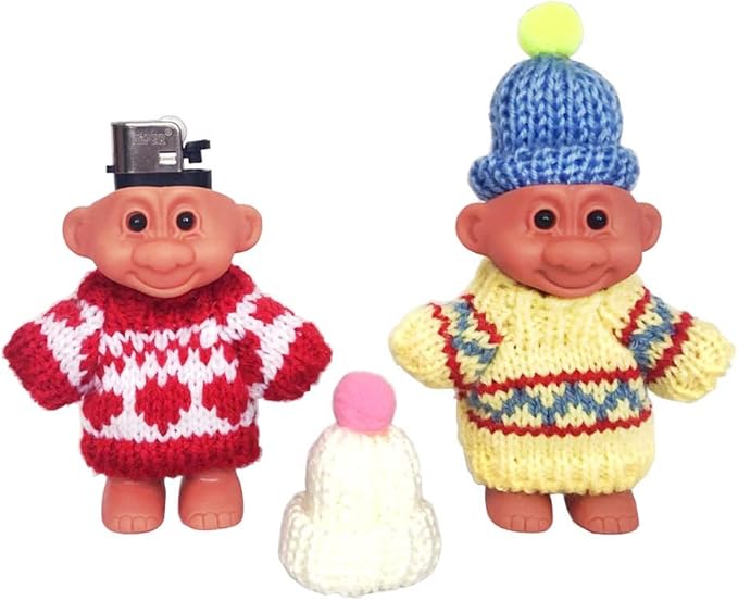 2 Pack Cute Troll Dolls Lighter Case Silicone Funny Mini Dolls Lighter Sleeve with Sweater &Hat for 3.2in Regular Lighters (Lighter not Included) (red & Yellow)