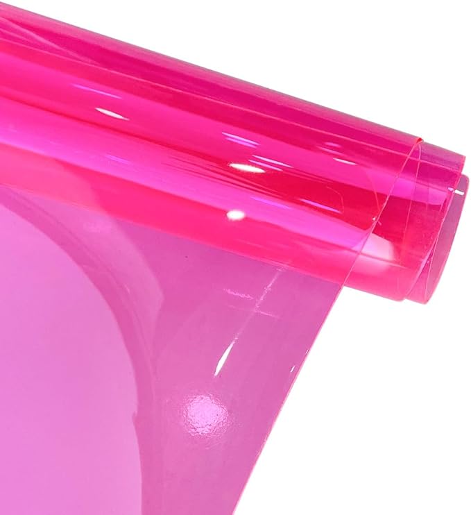 ONEART | Deep Pink Transparent Leather Vinyl, 30 Gauge Solid Color See-Through Waterproof Jelly Faux Leather for Women DIY Handbags Tote, 12" x 48"