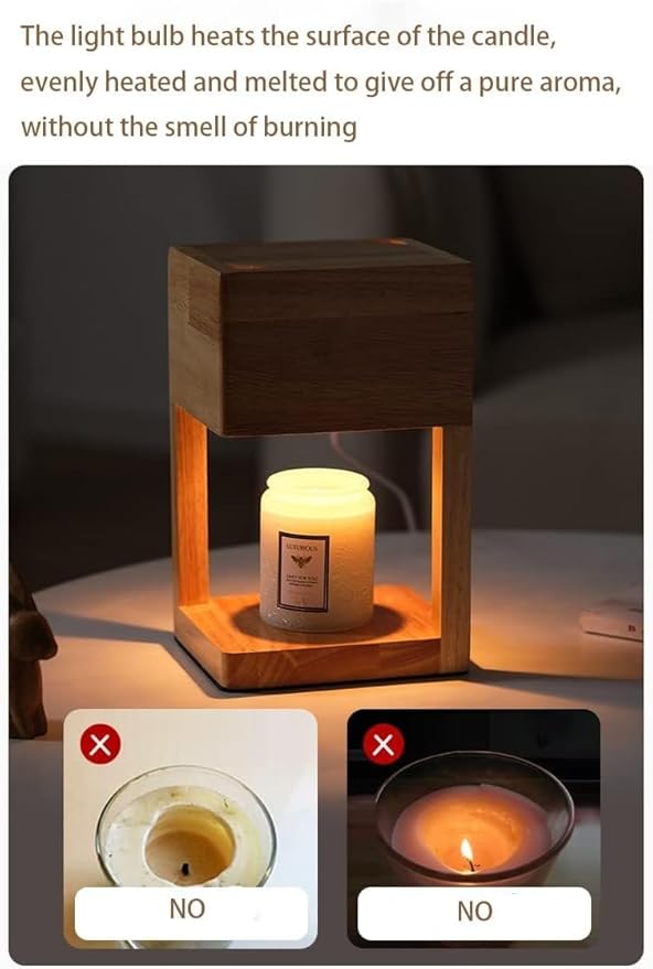 Candle Warmer Lamp,Electric Candle Lamp Warmer with Timer and Adjustable Brightness Automatic Shut-Off,Candle Heat lamp for Canned Candles,ith 2 Bulbs.（Wood）