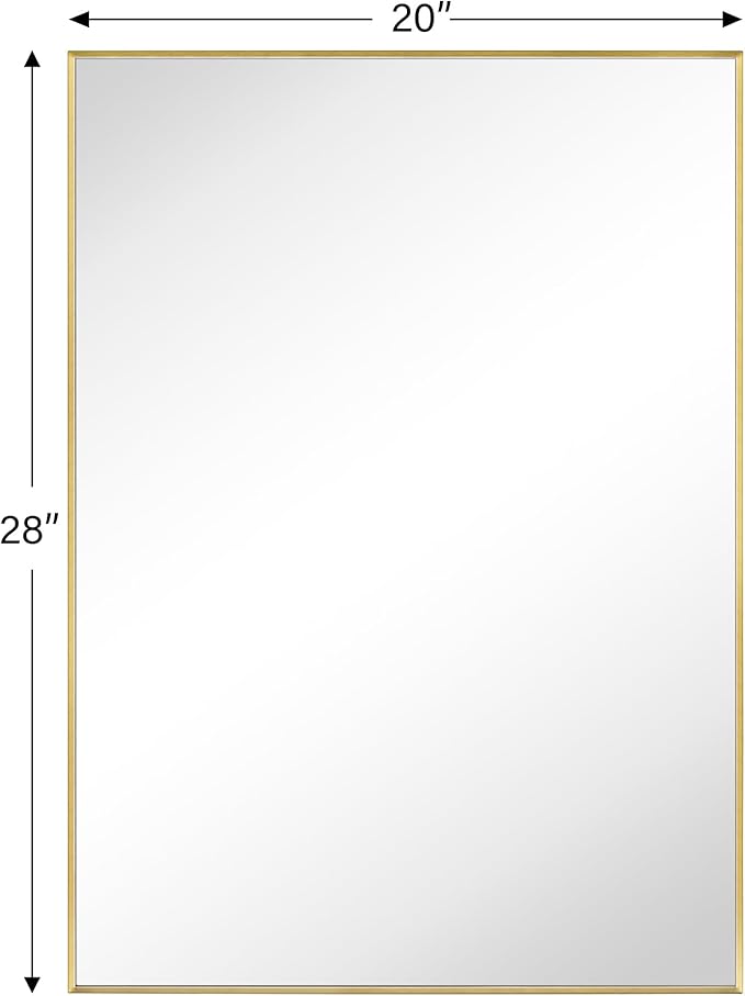 TEHOME Gold Bathroom Vanity Mirror with Squared Corners, 20x28'' Brushed Brass Rectangle Stainless Steel Metal Framed Mirror for Bathroom