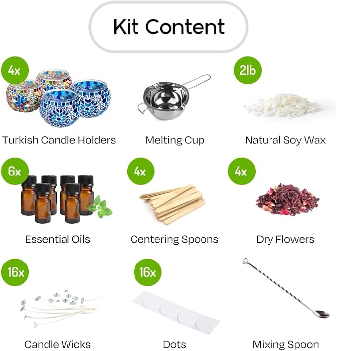 Candle Making Kit with Turkish Mosaic Holder – DIY Glass Candle Holder Craft Kit with Colorful Mosaic Tiles & All Natural Soy Wax – Handmade Arts & Crafts Complete Gift for Adults & Beginners (4)