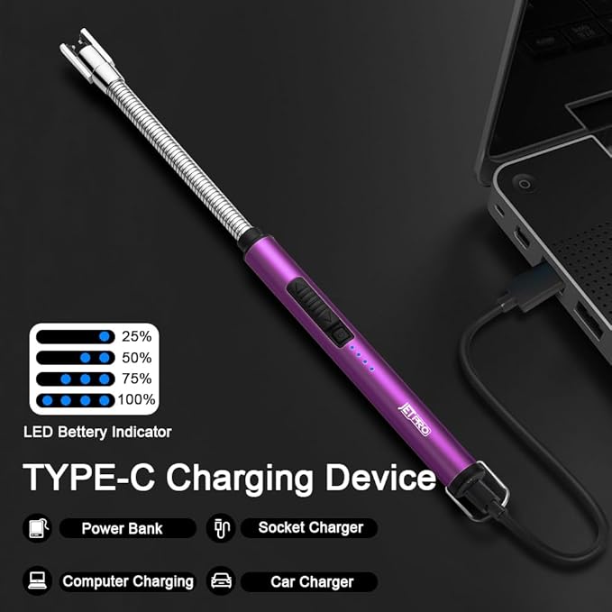 Candle Lighters USB Rechargeable Arc Electric Lighter with 360° Flexible Neck for Candle BBQ Camping (Purple)