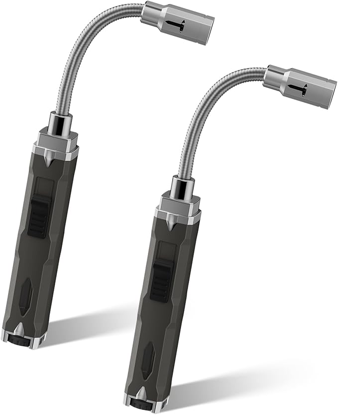 TONYFUL Butane Lighter Long Neck Torch Lighter 2 Pack, Jet Flame Windproof Lighter with Visual Fuel Window, Refillable Lighters for Candle, Camping, Fireplace, BBQ(Fuel Not Included)