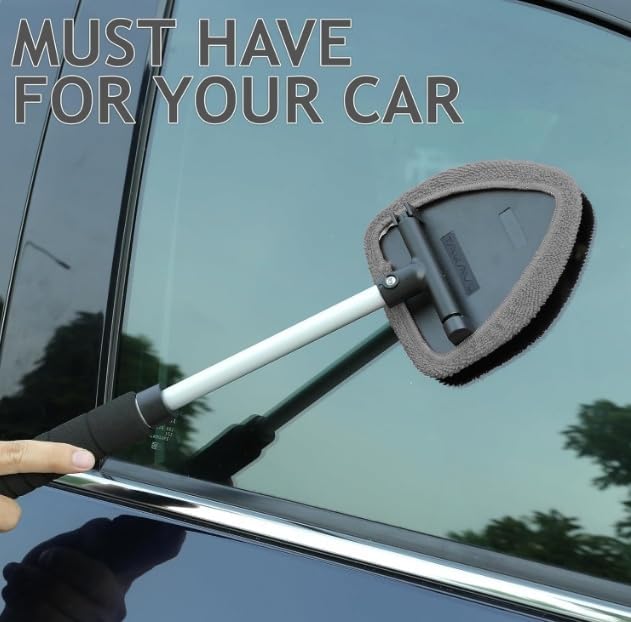 IBHOO Glass Defogger Brush for Car, Microfiber Car Windshield Cleaning Tool with Extendable Handle, with 4 Reusable and Washable Microfiber Pads