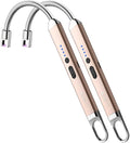 SUPRUS Rechargeable USB Arc Electric Lighetrs with Safety Switch 360° Flexible Neck Flameless Grill Long Lighters for Candle Camping Cooking (Champagne Gold, 2Packs)